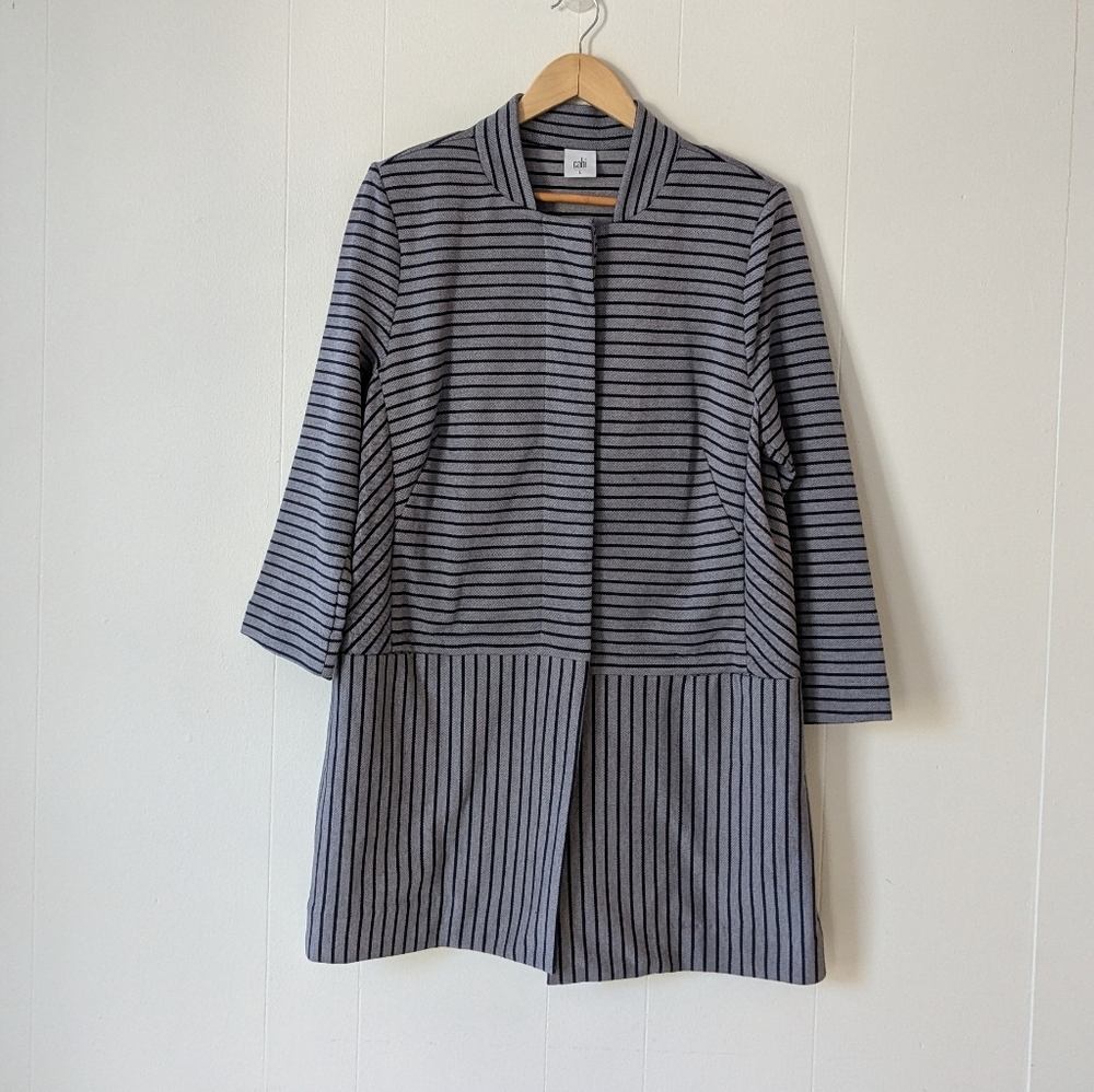 Cabi 5474 Striped Car Coat Longline Jacket Size L Large Grey
